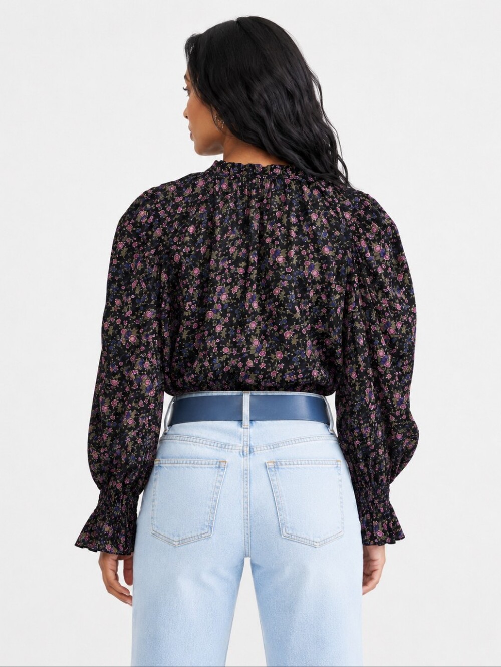 Free People Meant To Be Floral Tie Neck Blouse Black Combo Large - Picture 2 of 9